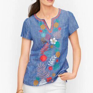 Talbots Hawaiian Chambray Split Neck Top